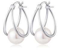 Jiahanzb Pearl Dangle Drop Earrings for Women 925 Sterling Silver Pearl Hoop Earrings Cubic Zirconia Pearl Dangling Earrings 10MM, Silver, Pearl