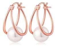 Jiahanzb Pearl Dangle Drop Earrings for Women 925 Sterling Silver Pearl Hoop Earrings Cubic Zirconia Pearl Dangling Earrings 10MM, Silver, Pearl