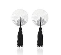 JIAHAO Women Sexy Self Adhesive Sequin Tassel Decoration Cover Circular Shape Bra Nipple,White