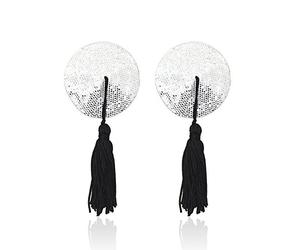 JIAHAO Women Sexy Self Adhesive Sequin Tassel Decoration Cover Circular Shape Bra Nipple,White