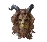 Hahepo Beauty and the Beast Halloween Mask with Wig Beast Horns Cosplay Party Headpiece for Adults Performance Props Carnival Mask