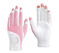 JIAHG 1 Pair Women’s Golf Gloves Fingerless Breathable Mesh UV Protection Anti-Slip Grip Left & Right Hand Golfing Driving Gloves Lightweight Sports Mitts for Ladies (Pink, M)