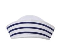 JIAHG 2 Pack Blue-White Striped Sailor Hat Classic Vintage Round Top Breathable Captain Caps with Adjustable Strap Nautical Yacht Party Costume Accessories