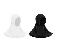 JIAHG 2PCS Girls Ruffled Hijab Scarf Muslim Headscarf with Strip Islamic Arab Head Wrap One Piece Instant Hijabs for 2-6Y Kids (Ruffled Set A with Strip)
