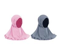 JIAHG 2PCS Girls Ruffled Hijab Scarf Muslim Headscarf with Strip Islamic Arab Head Wrap One Piece Instant Hijabs for 2-6Y Kids (Ruffled Set D with Strip)