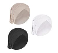 JIAHG 3PCS Women Cotton Turban Hat Stretchy Pre-Tied Chemo Hats Printed Knotted Twisted Cap Portable Casual Beanie Cap Breathable Head Warp for Hair Loss Alopecia, 3PCS Black+White+Deep Beige
