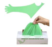 JIAHG 50Pcs Disposable Plastic Long Glove Extra Thick Single Use Long Sleeve Full Arm Shoulders Length Glove for Animal Husbandry Veterinary Checking Cleaning (Green)