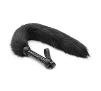 JIAHG Faux Fur Fox Tail Whip Adults Roleplay Cosplay Teasing Toy with Braided PU Leather Handle Soft Fluffy Tail Sensual Kinky Bedroom Play Toy Costume Accessory for Couples Women Men (Black)