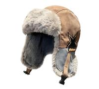 JIAHG Faux Suede Trapper Hat, Winter Ushanka Hat Faux Fur Russian Trapper Hat with Ear Flap, Warm Windproof Snow Ski Cap for Men Women Outdoor Hunting Fishing Hiking Cycling