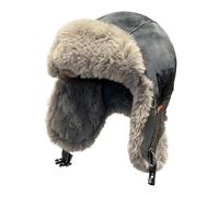 JIAHG Faux Suede Trapper Hat, Winter Ushanka Hat Faux Fur Russian Trapper Hat with Ear Flap, Warm Windproof Snow Ski Cap for Men Women Outdoor Hunting Fishing Hiking Cycling