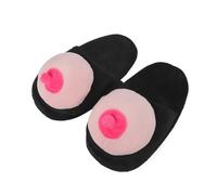 JIAHG Funny Naughty Fuzzy Slippers Adults Plush Black Slippers with Boobs/Penis Design Gag Gift for Men Women (Sippers for Women, UK Footwear Size System, Adult, Men, Alpha, Medium, One Size)