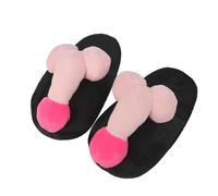 JIAHG Funny Naughty Fuzzy Slippers Adults Plush Black Slippers with Boobs/Penis Design Gag Gift for Men Women (Slippers for Men, UK Footwear Size System, Adult, Men, Alpha, Medium, One Size)