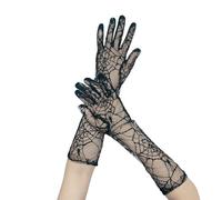 JIAHG Girls Lace Gloves Ladies Elegant Long Black Sheer Mesh Spider Web Arm Sleeves Women's Tea Party Costume Party Dress Up Gloves 2 Pairs for Halloween Wedding Accessories