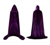 JIAHG Halloween Velvet Hooded Cape Full Length Witch Wizard Capes Costume Outfit Gothic Vampire Devil Knight Cloak with Hood Fancy Dress Purple Cosplay Long Robe for Men Women (Purple)
