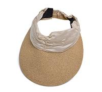 JIAHG Ladies Straw Sun Visor Open Top Cap Adjustable Wide Brim Floppy Hat Golf Visor Topless Cap Summer UPF 50+ Sun Hat Travel Beach UV Protection Headwear for Women Youth Girl Beige