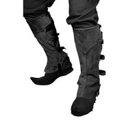 JIAHG Medieval Boot Covers, Faux Suede Over-Shoe Gaiters with Adjustable Side Buckles and Underfoot Stirrup, Unisex Costume Topper for LARP Halloween Cosplay, Renaissance Faire, Pirate Outfit (Black)