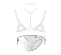 JIAHG Men's Lace Lingerie Set Transparent Bra Harness Tie Side Briefs Sexy Mesh Underwear Costume Outfit Bedroom Roleplay Nightwear Sleepwear (White)