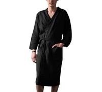 JIAHG Mens Turkish Cotton Bathrobe Muslim Robe Knee Length Lightweight Casual Nightgown Long Sleeve Kimono Shower Sleepwear Robe