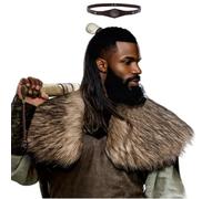JIAHG Mens Viking Faux Fur Shoulder Wrap Shawl Headband Set Medieval Warrior Costume Cape Outfit Norse Barbarian Fur Collar Renaissance Fair Cloak For Halloween LAPR Cosplay (Brown)