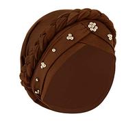 JIAHG Pre-Tied Cotton Turban Hat Chemo Cap for Cancer Women Twisted Braid Sleep Cap Hair Loss Alopecia Hat Stretchy Beaded Beanies Muslim Bandana Headwraps Chemotherapy Gifts Brown