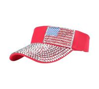 JIAHG Sparkly Rhinestone Sun Visor Hat American Flag Visors Bling Open Top Breathable Summer UV Protection Cap Fashion Hip Hop Street Dance Hat for Men Women Tennis Red