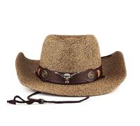 JIAHG Unisex Cowboy Hat Straw Hat Men's Western Hat Summer Hat Sun Hat Straw Panama Hat Pirate Hat Women's Beach Hat Fishing Hat Beach Hat, Coffee brown, 56-58