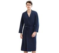 JIAHG Unisex Waffle Cotton Bathrobe for Men Women, Lightweight Kimono Style Spa Robe with Belted Waist & Front Pockets, Soft Loungewear Dressing Gown for Home, Hotel, Travel, Shower