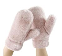 JIAHG Winter Warm Faux Fur Mittens Women Girls Soft Plush Gloves Thick Fluffy Mittens Mitts Solid Color Windproof Full Finger Gloves Hands Warmer for Outdoor Ski Snow Cycling