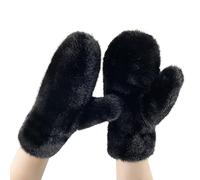 JIAHG Winter Warm Faux Fur Mittens Women Girls Soft Plush Gloves Thick Fluffy Mittens Mitts Solid Color Windproof Full Finger Gloves Hands Warmer for Outdoor Ski Snow Cycling