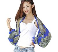 JIAHG Women Girls Summer Chiffon Sun Shrug Cool Bolero Long Sleeve Sunscreen Shawl Beach Cover Ups Pleated UV Protection Shrug Coat Scarf for Travel Hiking Driving (White Floral Pattern)