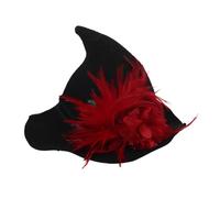 JIAHG Womens Black Witch Hat with Flower Feathers Gothic Foldable Knit Wizard Cap for Halloween Cosplay Party Dress Up Props