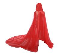 JIAHG Women's Halloween Mesh Hooded Cape Red Vampire Bride Vintage Hooded Cloak Floor Length Elegant Drape Dramatic Sheer Poncho Long Witch Costume Gothic Accessory (Red)