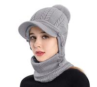 JIAHG Women's Winter Warm Knitted Beanie Hat and Circle Scarf Set, Acrylic, Grey, One Size, Casual, Sporty, Trendy, Adult Women, Female, Hat and Scarf Set