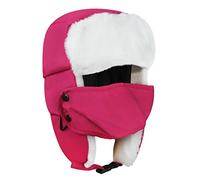 JIAHGUK Kids Trapper Hat Girls Boys Winter Bomber Hat Set with Faux Fur Ear Flap Windproof Cartoon Russian Trooper Pilot Aviator Hat Fleece Ski Cap Outdoor Headwear for 5-10Y Rose red