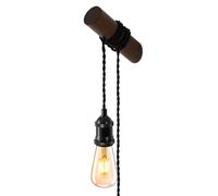 JIAHUA Wooden Industrial Plug in Wall Light,2.8M Twisted Braided Black Cable Magnet Wall Lamp with Switch in Line, E27 Lamp Holder Fit for Lampshade Wall Sconces Indoor Lighting
