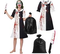 Jiahuade Art Clown Costume, Halloween Horror Clown Costume, Terrifier Art of Clown Clothing with Fake Knife, Bloody Scary Clothing, for Halloween, Carnival, Party, Masquerade Fancy Dress