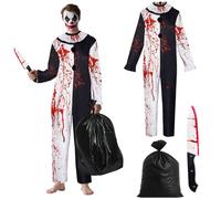 Jiahuade Art Clown Costume, Halloween Horror Clown Costume, Terrifier Art of Clown Clothing with Fake Knife, Bloody Scary Clothing, for Halloween, Carnival, Party, Masquerade Fancy Dress