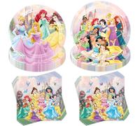 Jiahuade Princess Party Tableware Set, 40 Pieces Party Tableware Children's Birthday, Princess Theme Birthday Party, with Paper Plates, Cups, Napkins, Tablecloth, Straws, for 10 Guests
