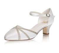 JIAIIA 00969 Women's Memory Foam Bridal Shoes Closed Toe 1.9'' Block Low Heel Lace Satin Pumps Wedding Shoes Colour Ivory,Size 5.5 UK/39 EU
