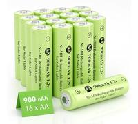 JiajaX AA 1.2V Ni-MH Rechargeable Battery, Double A 900mAh 1.2V Solar Battery Pre-Charged, High Capacity for Solar Lights, String Lights, Solar Pathway Lights (AA-900mAh-16pack)
