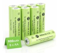 JiajaX AA 1.2V Ni-MH Rechargeable Battery, Double A 900mAh 1.2V Solar Battery Pre-Charged, High Capacity for Solar Lights, String Lights, Solar Pathway Lights (AA-900mAh-8pack)