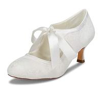 JIAJIA 140311 Bridal Lace Satin Low Heel Closed Toe Prom Party Dance Wedding Shoes Color Ivory,Size 8 UK / 42 EU