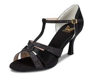 JIAJIA 20519 Women's Satin Sandals Flared Heel Latin Salsa Performance Dance Shoes Colour Black,Size 1 UK/34 EU