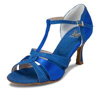 JIAJIA 20519 Women's Satin Sandals Flared Heel Latin Salsa Performance Dance Shoes Colour Blue,Size 5.5 UK/39 EU