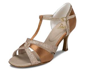 JIAJIA 20519 Women's Satin Sandals Flared Heel Latin Salsa Performance Dance Shoes Colour Tan,Size 7 UK/41 EU