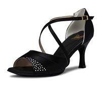 JIAJIA 20522 Latin Women's Sandals 2.95'' Flared Heel Super Satin Dance Shoes Color Black,Size 8 UK / 42 EU