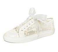 JIAJIA 8835 Wedding Shoes Bridal Sneakers Flats Bride Tennis Shoes Lace Sneakers Colour Ivory,Size 3 UK/36 EU