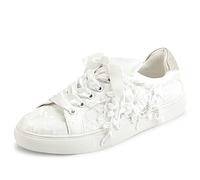 JIAJIA 8837A Wedding Shoes Bridal Sneakers Flats Bride Tennis Shoes Flowers Lace Sneakers Colour Ivory,Size 7 UK/41 EU