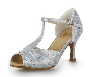 JIAJIA Y20524 Latin Women's Sandals 2.95'' Flared Heel Super Satin with Sparkling Glitter Dance Shoes Silver, 3 UK / 36 EU