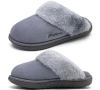 jiajiale Women's Cushion Support Slippers Ladies Scuff Orthotic Plantar Fasciitis Slipper With Soft Memory Foam Cozy Winter Warm Fluffy Suede House Shoes Indoor Outdoor Hard Rubber Sole Grey UK6.5